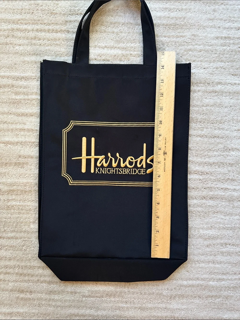 Vintage Harrods Knightsbridge Tote Bag London England Shopping Bag Black Gold